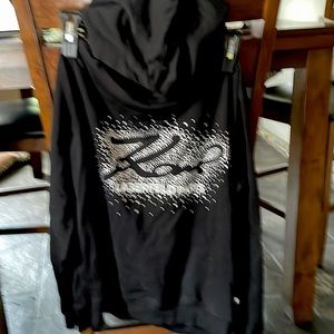 XS size loose sweatshirt with hoody black and silver